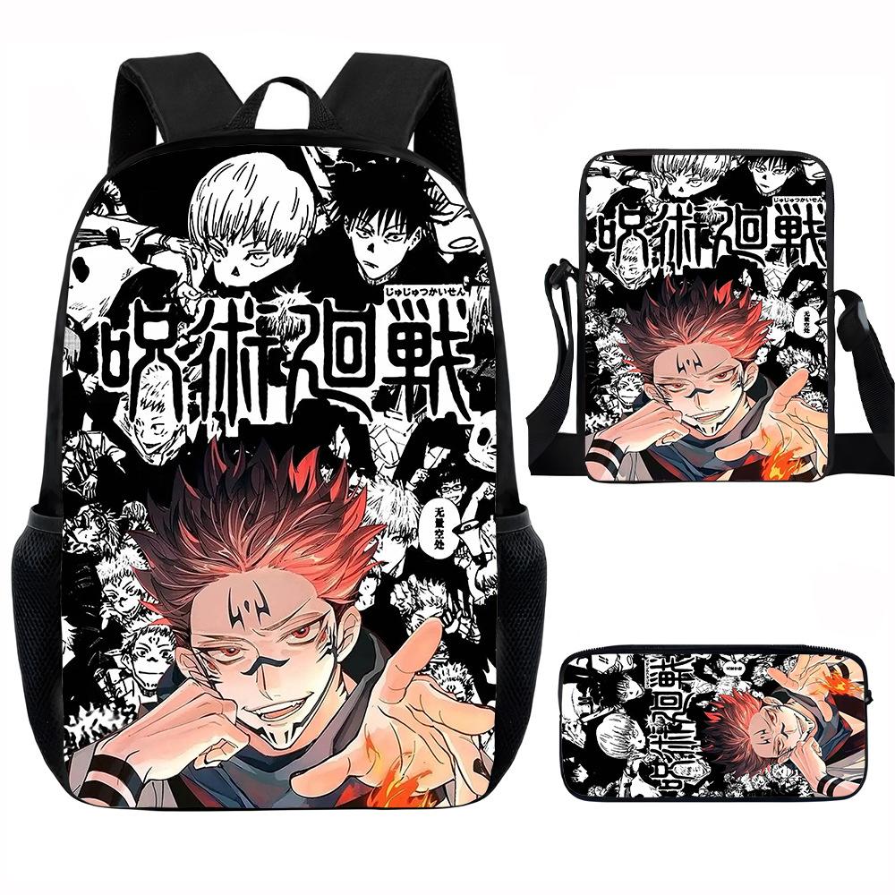 J-Jujutsu Kaisen 3pcs Set Backpack 40cm/15.7inch School Bags Shoulder Bag Pencil Case Computer Book Bag for Boys Girls Best Gift