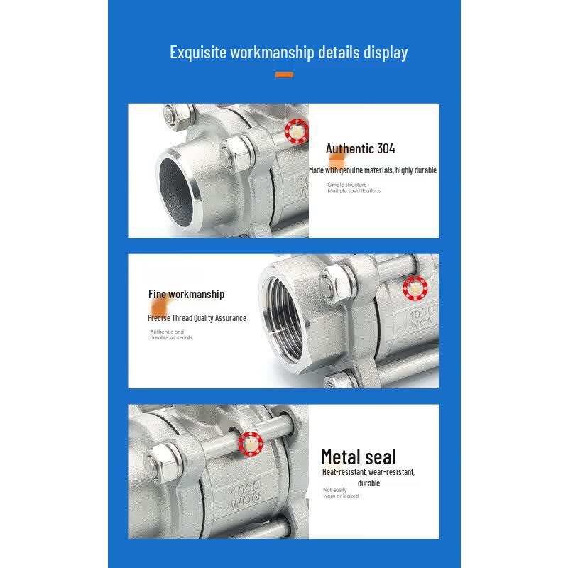 Wuteng High Temperature Stainless Steel Three-Piece Ball Valve