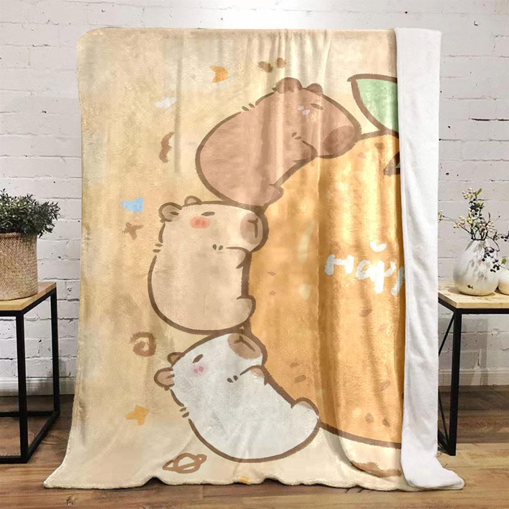 Cute Capybara Orange Print Blanket bedroom Blanket for Livingroom Couch lunch break Soft throw for Friend's festival Gift