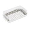 Stainless Steel Butter Cutter Box Cheese Storage Container with Transparent Cover for KitchenWhite