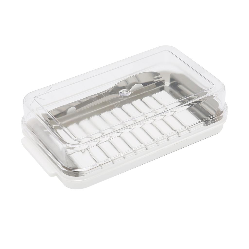 Stainless Steel Butter Cutter Box Cheese Storage Container with Transparent Cover for KitchenWhite