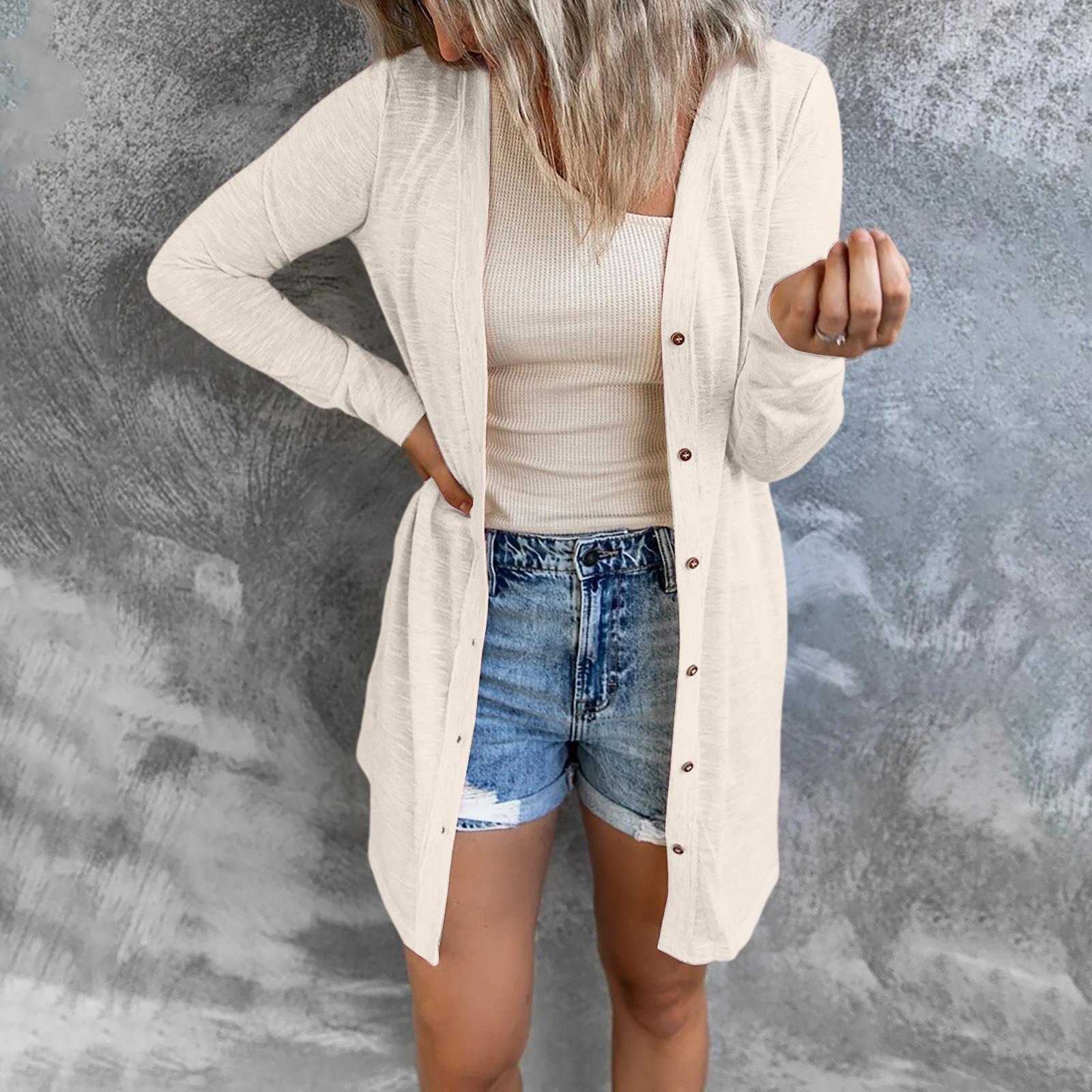 

Women Long Sleeve Button Front Cardigan Mid Length Open Front Knit Sweater Lightweight Casual Outerwear XL білий