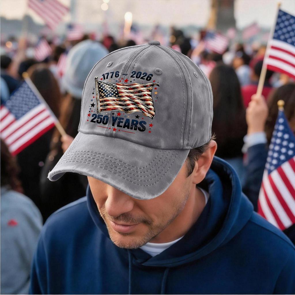 Adjustable Baseball Cap with Embroidered Flag 250 Years Anniversary 1776 to 2026 Casual Unstructured Dad Hat for Men Women