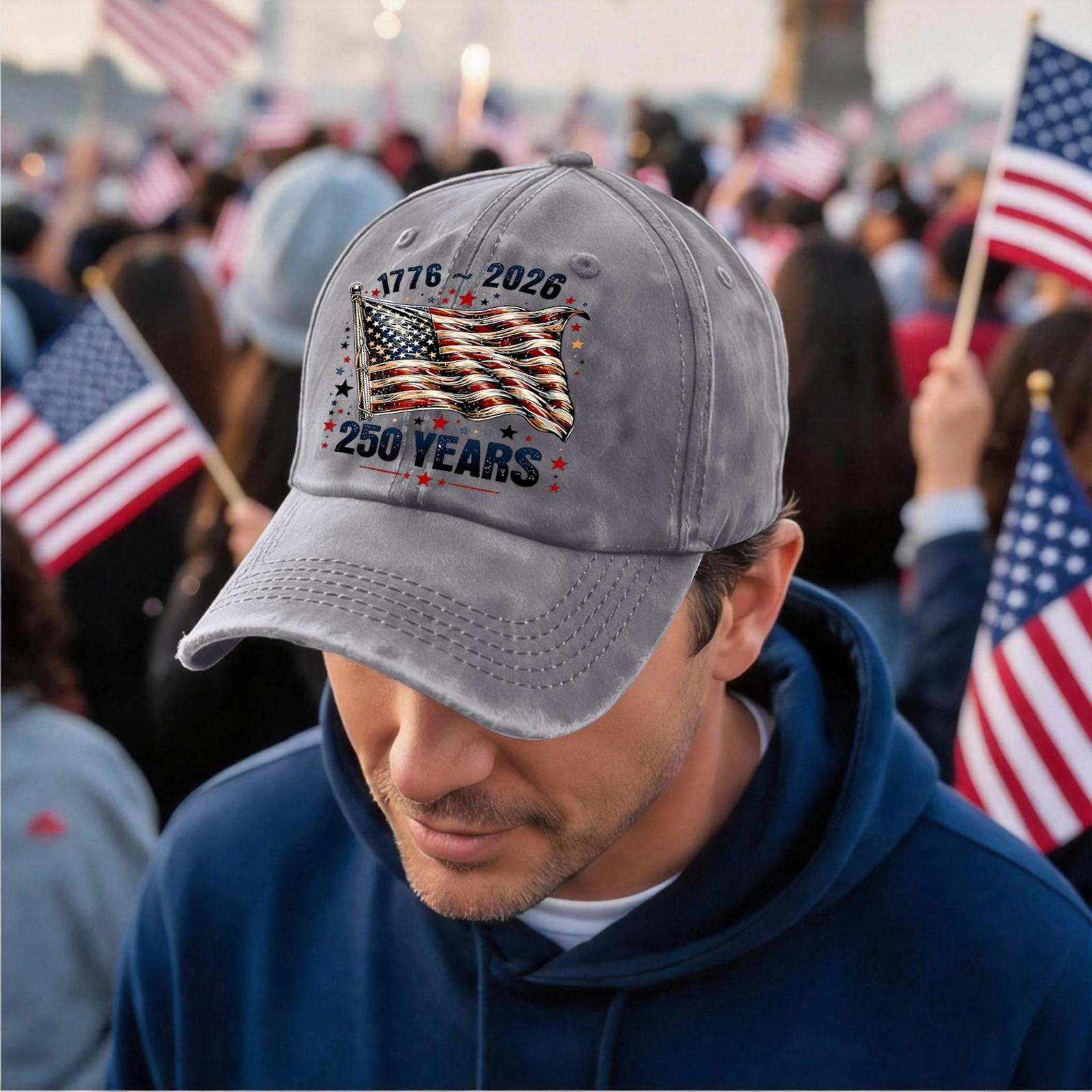 Men s and women s distressed washed casual baseball caps, trendy flags, letter patterned hats One Size