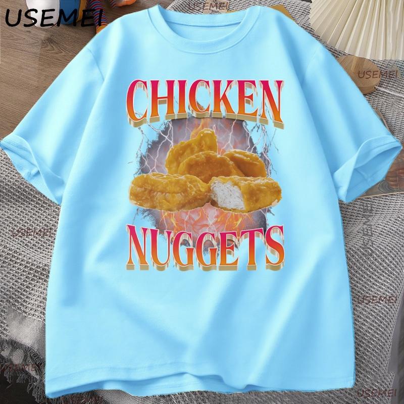 

Funny Chicken Nuggets Tshirt Unisex 90s Vintage Cotton Short Sleeve Tshirt Casual Round Neck Graphic T Shirts Loose Printed Tees L