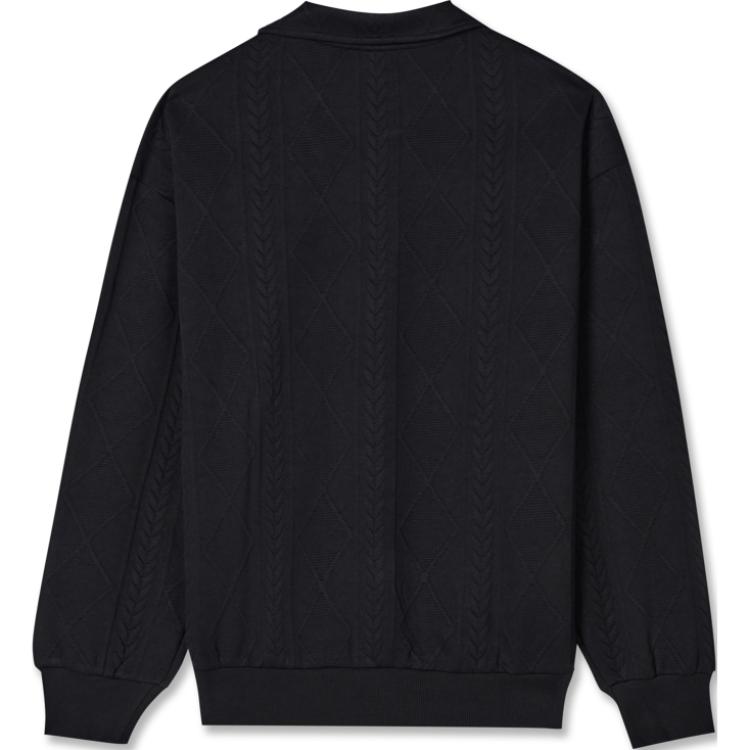 Levis Logo Embroidered Polo Neck Knitted Pattern Loose Long Sleeve Sweatshirt Men sweatshirt Black 002HF-0001