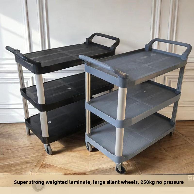 Three Layer Large Capacity Service Cart for Restaurants Hotels Mobile Push Cart Four Wheel Food Trolley Easy Transport Trolley