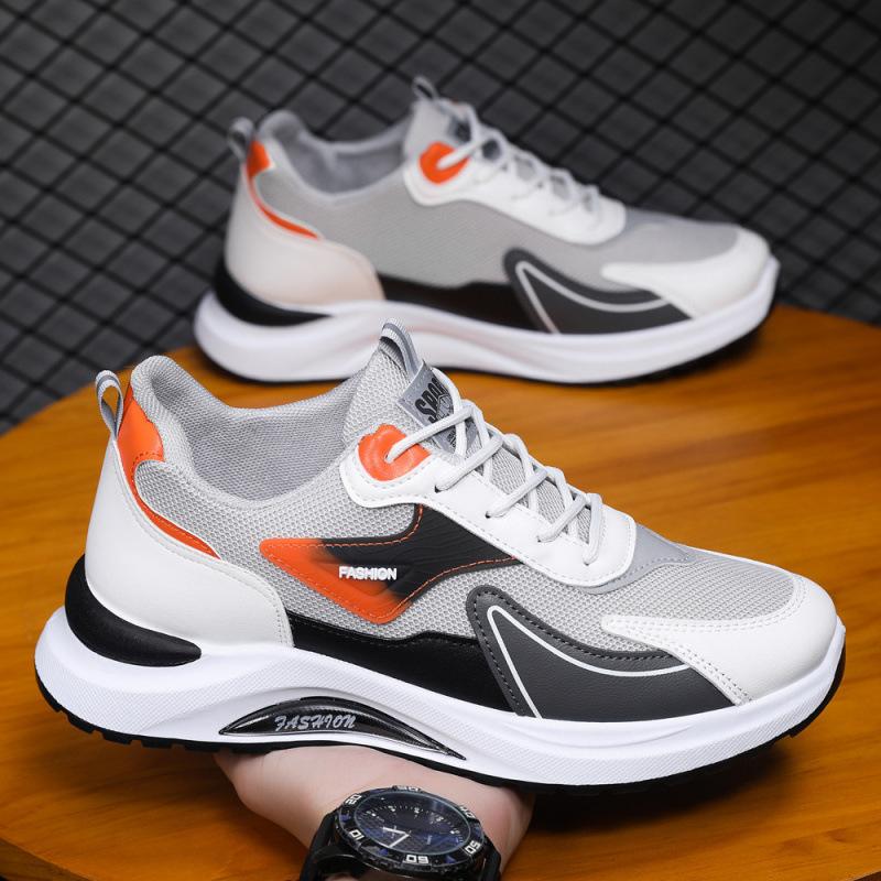Shoes men's spring new leather mesh breathable sports shoes lightweight running shoes casual men's shoes