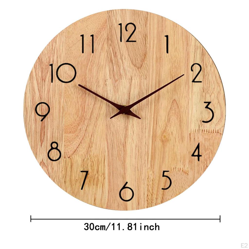 Decorative Hanging Clock Round Wall for Kitchen Living Room Decoration Light Wooden