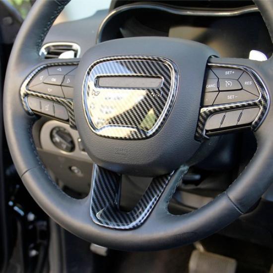 Carbon Fiber Style Interior Steering Wheel Cover Trim Bezels for Dodge Charger