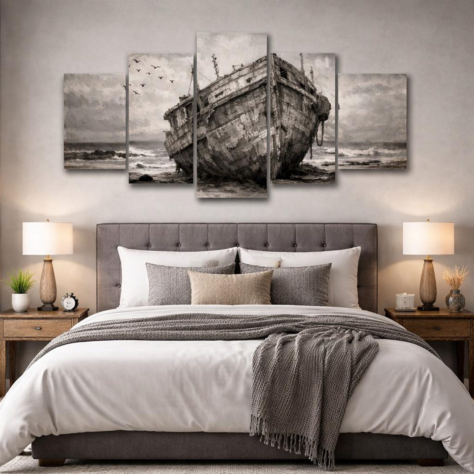 

5 Piece Canvas Wall Art: Abandoned Ship Ocean Prints, Ready Hang Home Decor 20X35 20X45 20X55CM