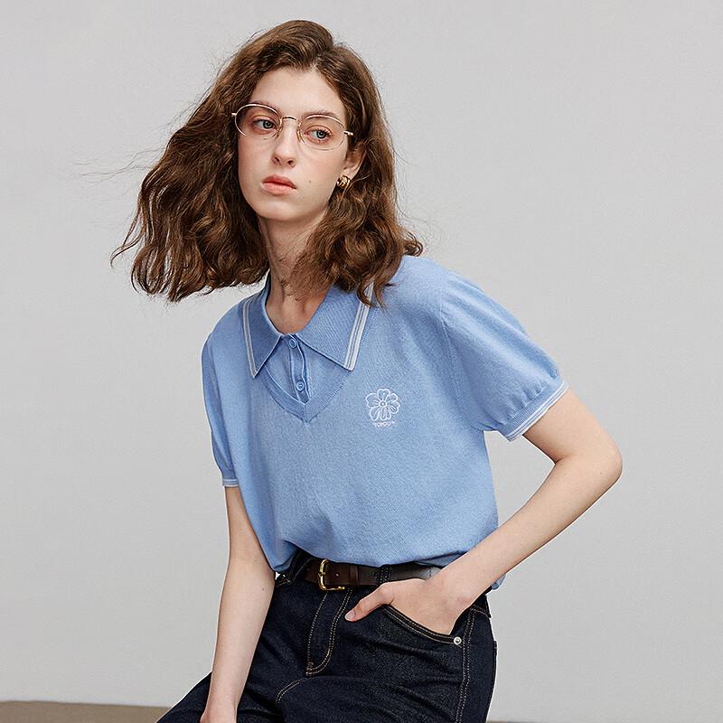 Chuyu Women's Lyocell Embroidered Faux Two-Piece Knit Top