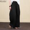 Übergroße Frauen Casual Feste Elastische Taille Breite Bein Hosen Lose Lange Flare Hosen