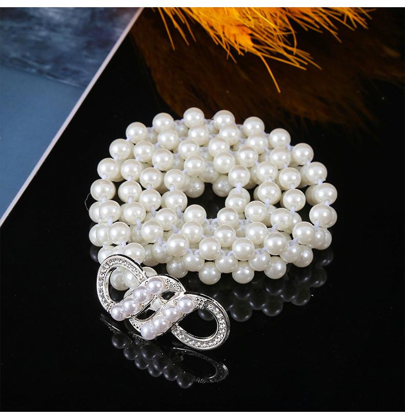 "Korean Style Rhinestone Pearl Waist Chain for Women – Fashionable, Sweet, Elastic Belt"