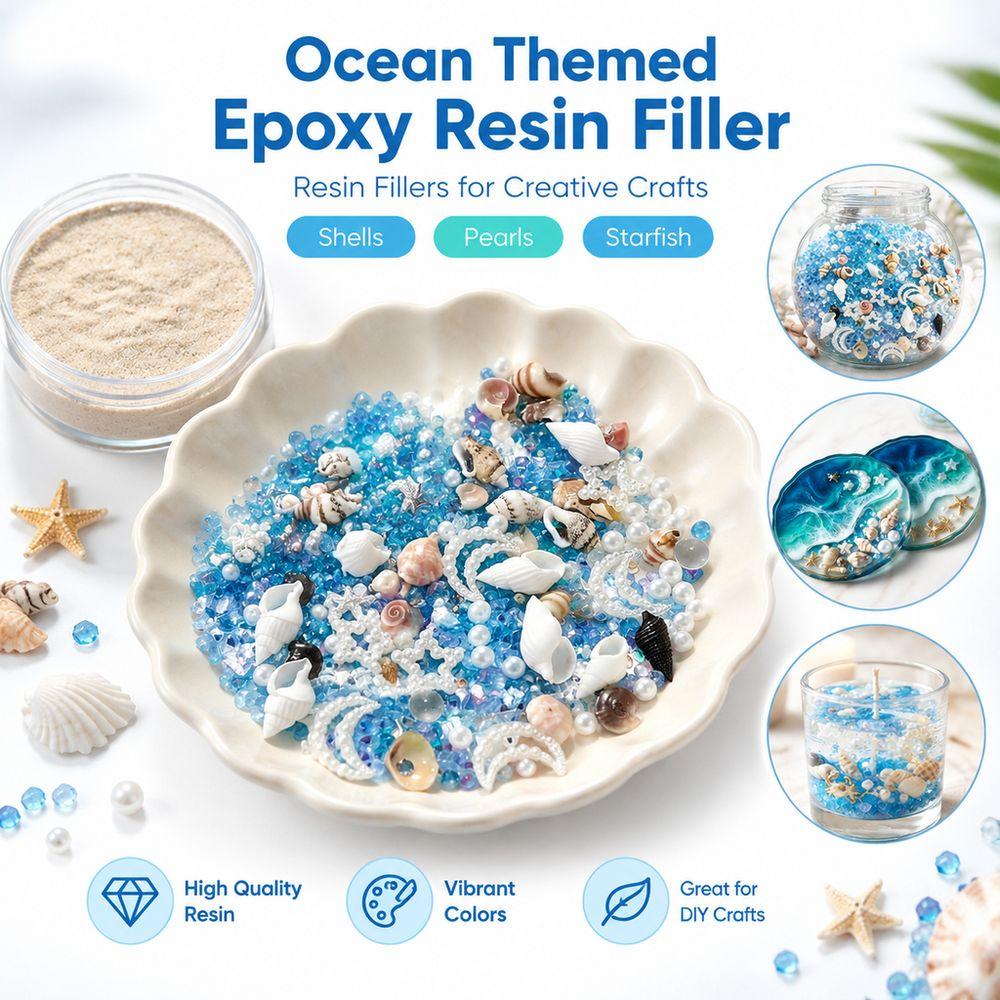 30/60/100g Seashell Ocean-Themed Epoxy Resin Filling Blue Crystal Vase Filler Gems Micro Landscape