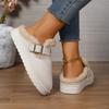 Fashion Women Brown Suede Closed Toe Mule Slippers Lined Buckle Strap Platform Winter Warm Comfortable Casual Slip on Shoes for women