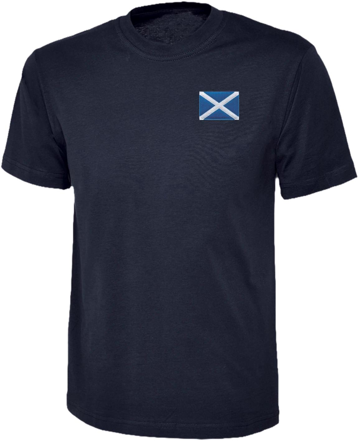 Embroidered Scotland Flag Badge Unisex Adults T Shirt, Patriotic T Shirt, L