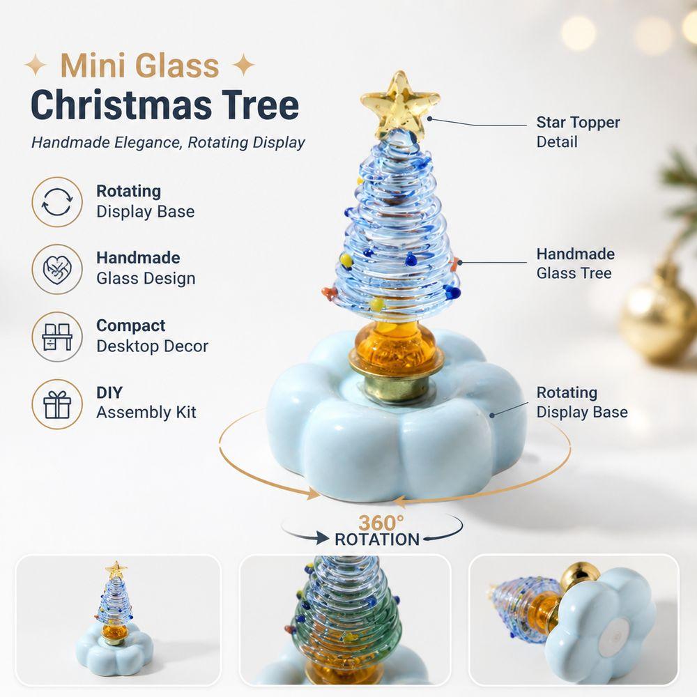 Glass Glass Christmas Tree Rotating Display Base Mini Tree Ornament  Home Table Decor