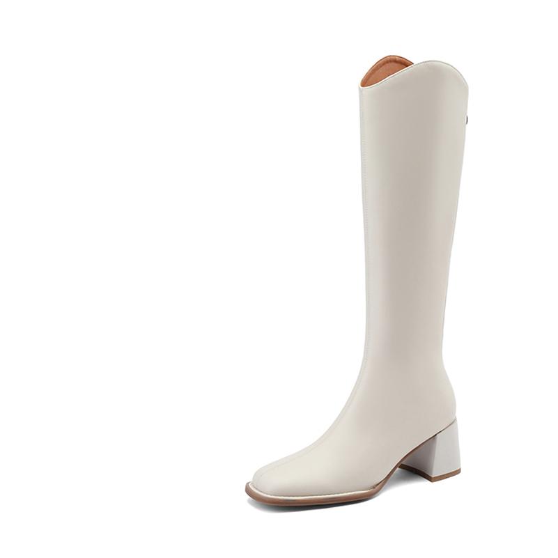 

Meotina/женские сапоги до колена из натуральной кожи, длинные ботинки в западном стиле на толстом высоком каблуке с квадратным носком и молнией, женская обувь, осень-зима 40 34 бежевый