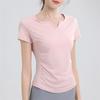 Neues plissiertes Yoga-Top Damen V-Ausschnitt Sport Fitness Kurzarm-T-Shirt Outdoor-Sport Laufen Schnelltrocknendes Kurzarmshirt