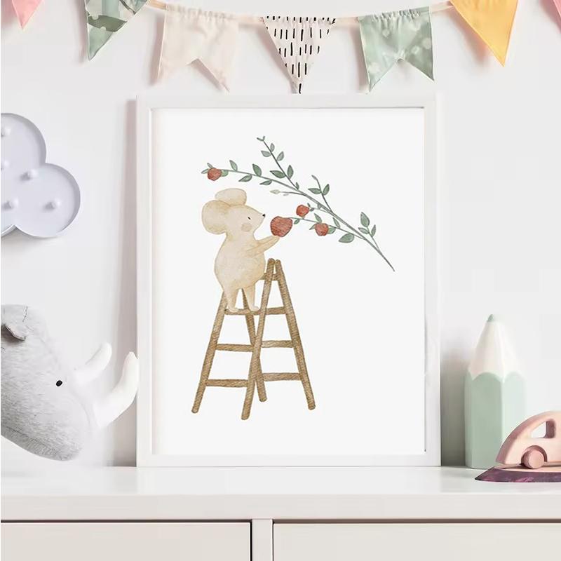 Boho Cartoon Farm Animals Wall Art Canvas Painting Rabbit Bear Bee Flower Posters and Prints Pictures for Baby Kids Room Decor