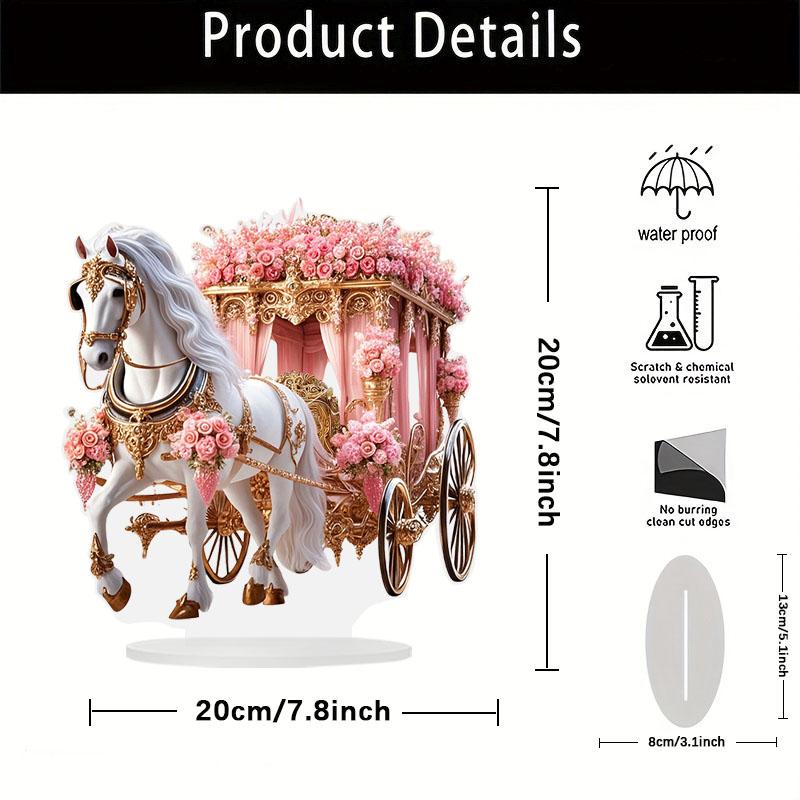 

2D Романтическая Белая Лошадь и Цветочная Карета Цветная Печать Акриловая Настольная Семейная Рождественская Вечеринка Многофункциональный Домашний Декор 1PCS