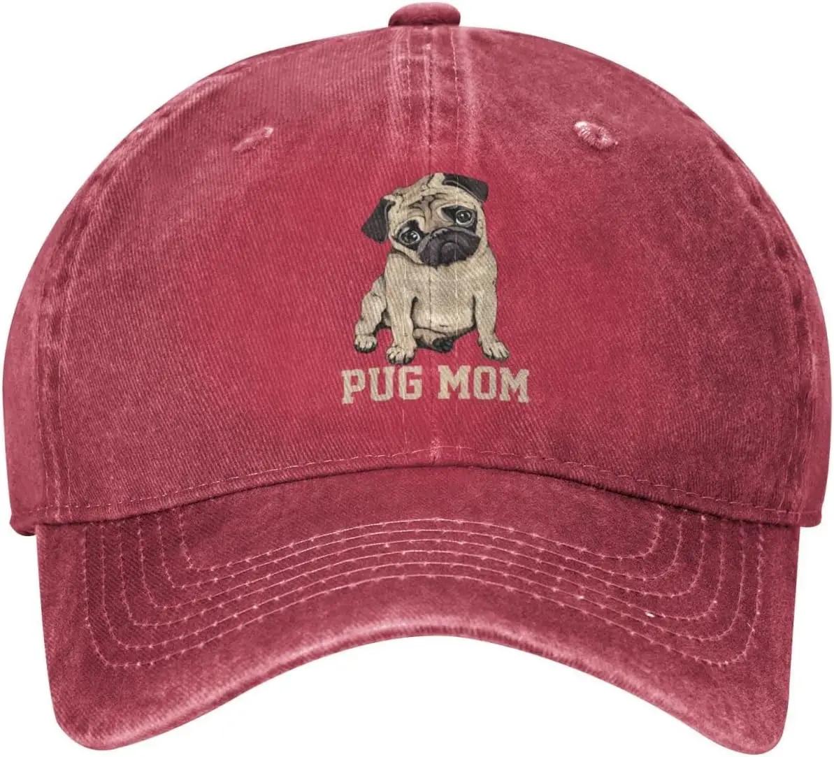 

Pug Mom Dog Womens Denim Baseball Cap Mom Trucker Hat Cap for Women Unisex Adjustable& 8Y