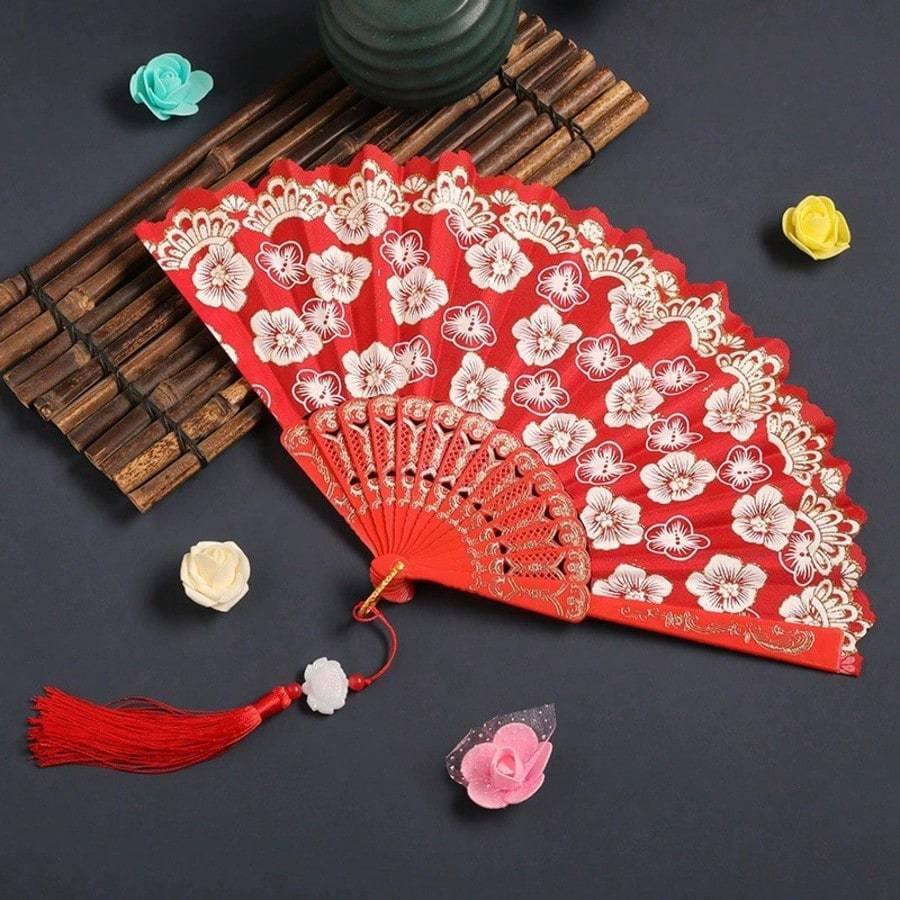1pc Vintage Sakura Folding Fan, Portable & Handy Dance Fan, Foldable Fan