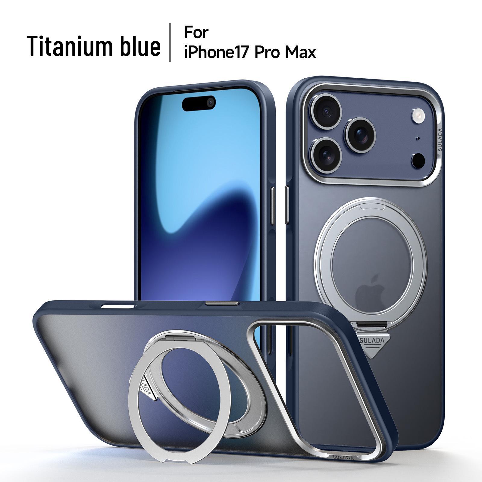 

Apple 17 Skin-Feel Phone Case with SULADA Cool Shield, 360 Stand, Magnetic Grey Metal Mirror iPhone 17 Pro Max
