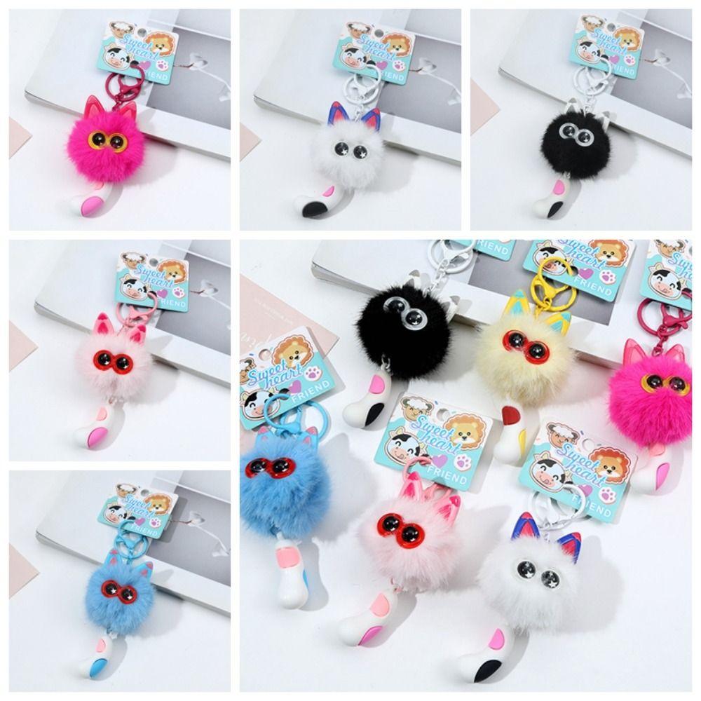 Decorative Small Briquettes Keychain Cartoon Cat Plush Ball Key Chain  Women Men