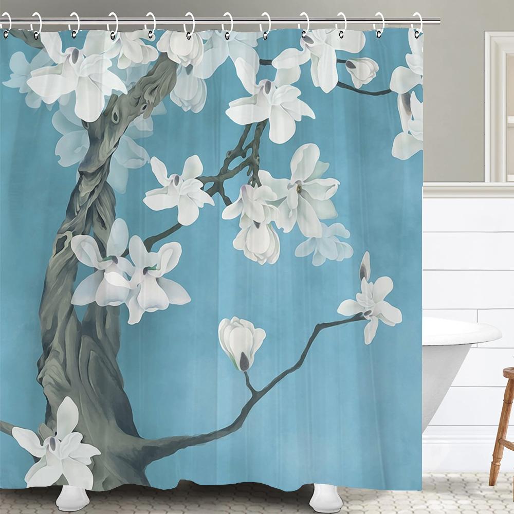 Shower Curtain Chinese Style Flower and Bird Waterproof Bathroom Curtain landscape Partition Curtain Bath Curtains With Hooks