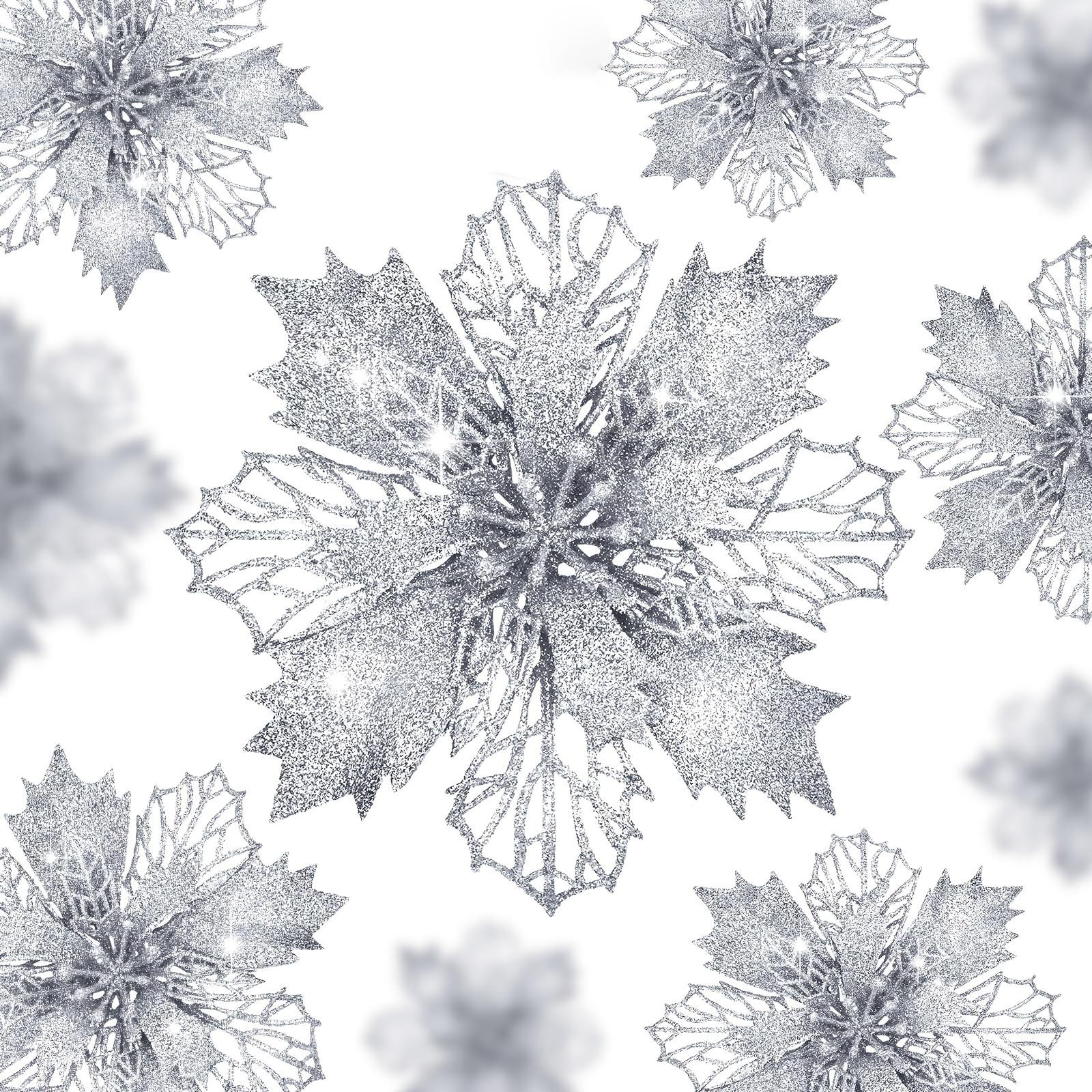 

10Pcs Red Artificial Flowers 11CM Fake Flowers Christmas Tree Decoration Pendant for Home Decor New Year Ornaments Accessories серебряный