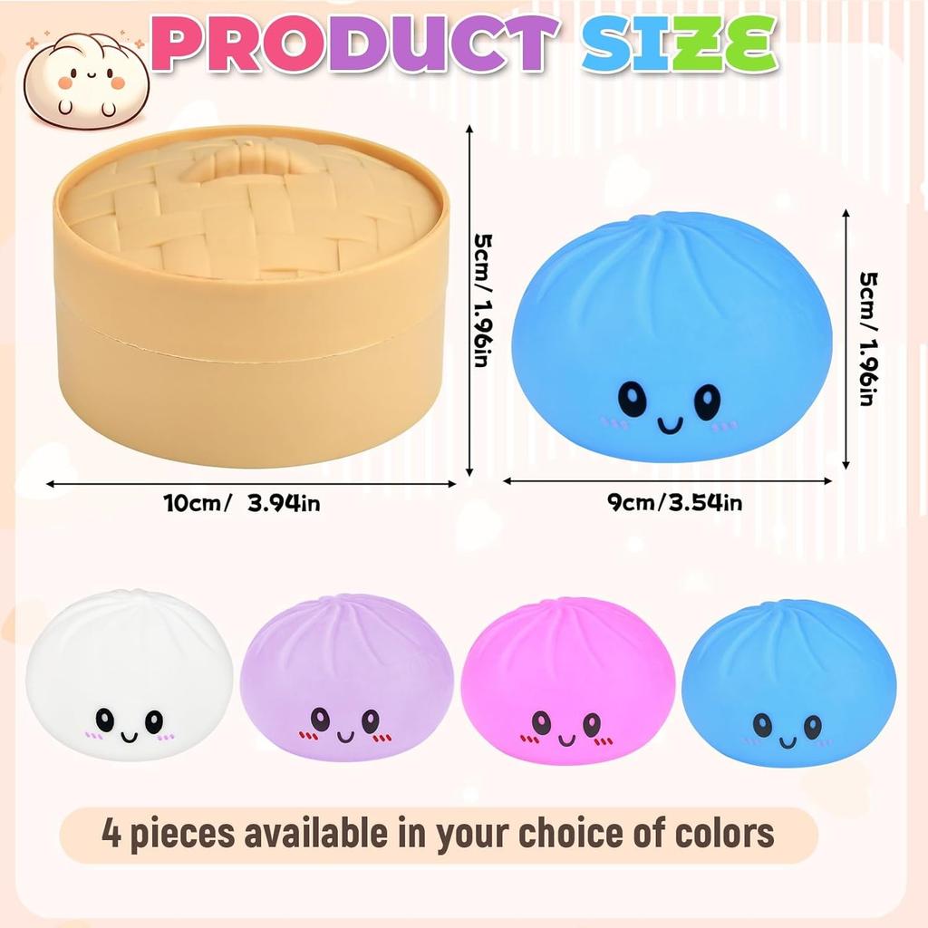 Dumpling Squishy Toys, 4Pcs Mystery Squishy Dumpling Toy, Dumplings Fidget Sensory Toys Anxiety Relief, Cute Squishies Dumplings Stress Balls
