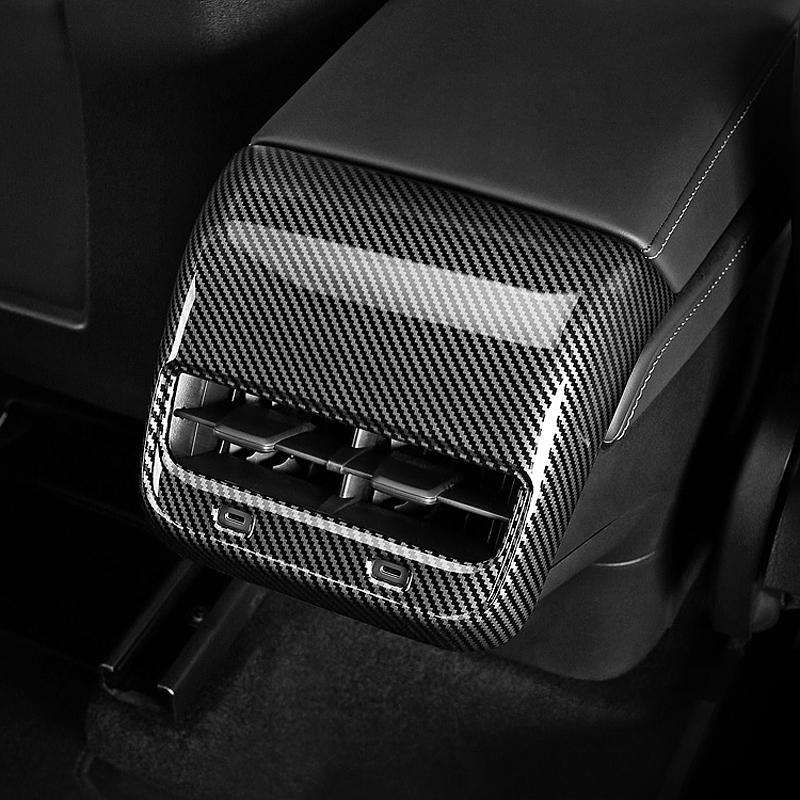 For Tesla Model 3 Y 2021 2022 2023 2024 2025 ABS Carbon Fiber Car Rear Air Conditioning Vent Outlet Cover Trim Sticker