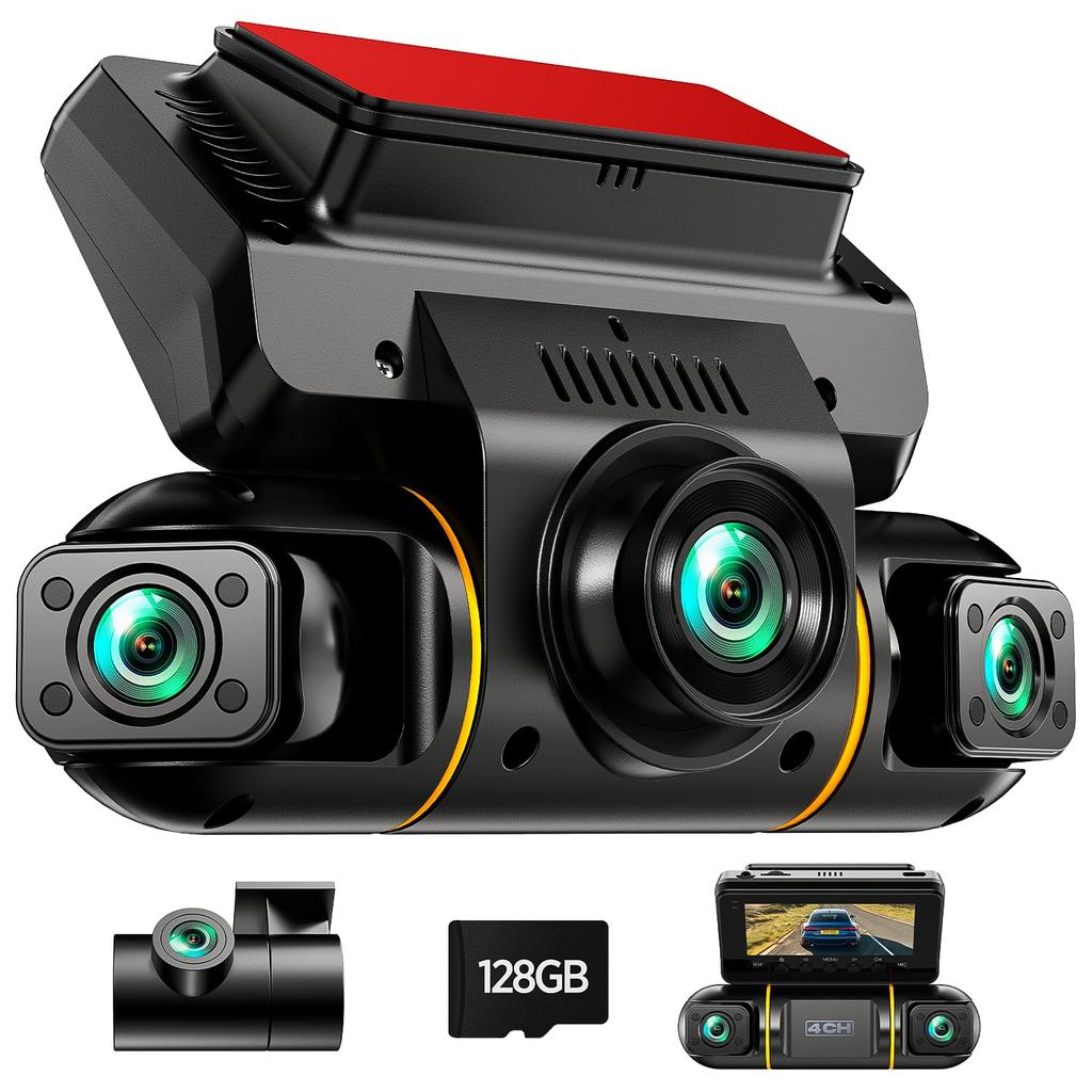 LAMTTO 4 Cameras, Drive Recorder, 4 Cameras, Simultaneous Recording, 3.16-inch LCD Screen, 360° Omnidirectional