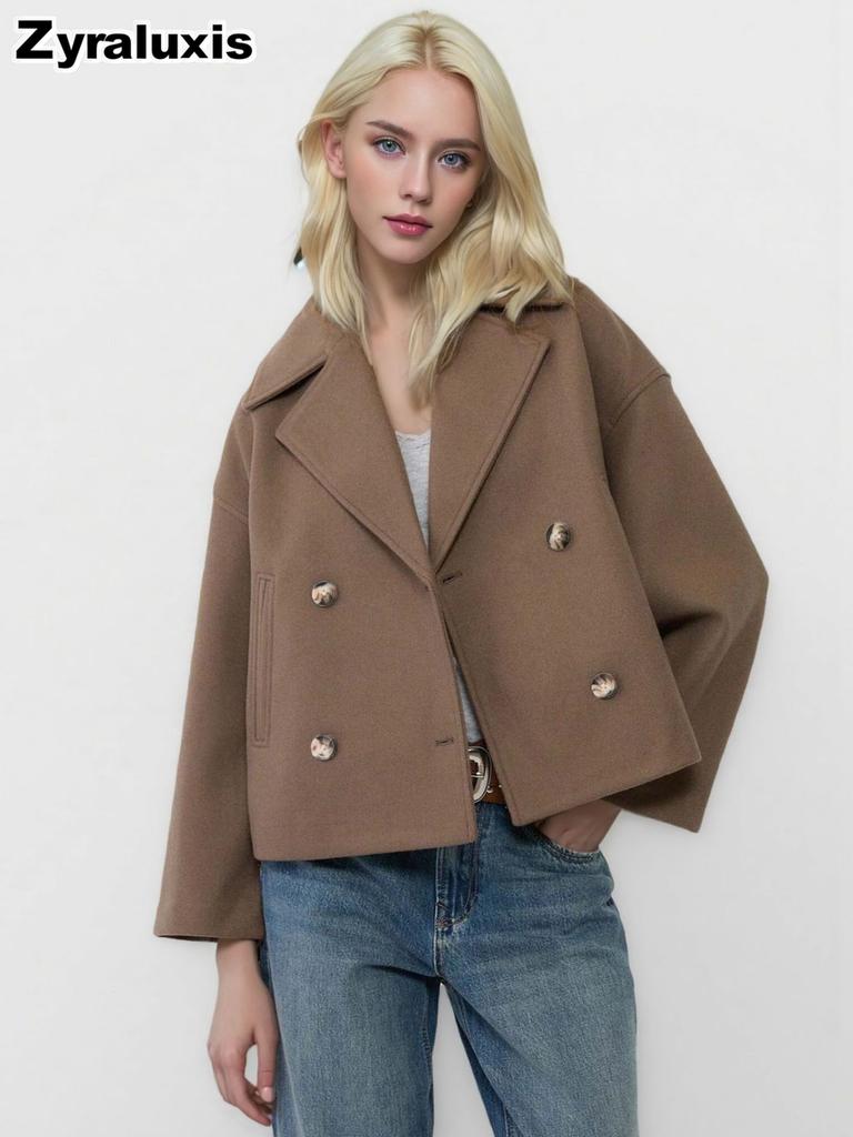 Wool Coat for Women Autumn Simple Overcoat Double Button Female Jacket
