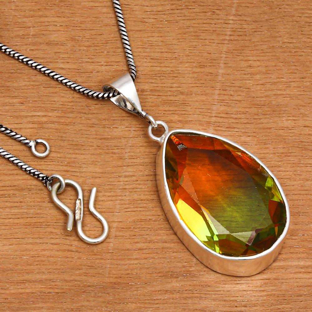 Anhänger Bio Turmalin Quarz Edelstein Valentinstag Silber Schmuck 1,75"