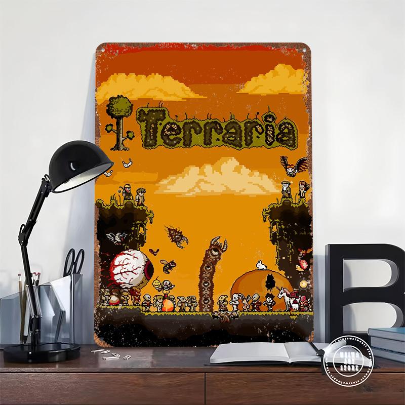 Terraria Pixel Art Game Printed Poster Customized Wall Art Retro Vintage Metal Tin Signs for Gaming Room Decoration At Home Cozy