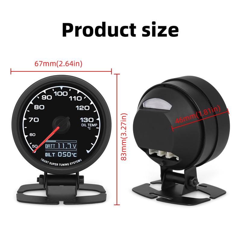 ZMFJH 7 Color Backlight 62mm Oil Temperature Gauge with Sensor 10mm Digital 50~150℃ Oil Temp Meter+Holder Bracket Auto Car 12V