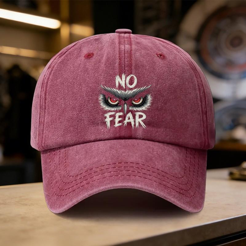 No Fear Owl Eyes Washed Baseball Cap Embroidered Graphic Distressed Cotton Unisex Outdoor Hat
