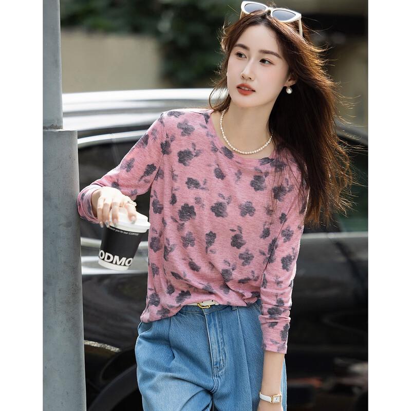 Demana Ink Flower Heart Retro Printed Long Sleeve T-shirt S