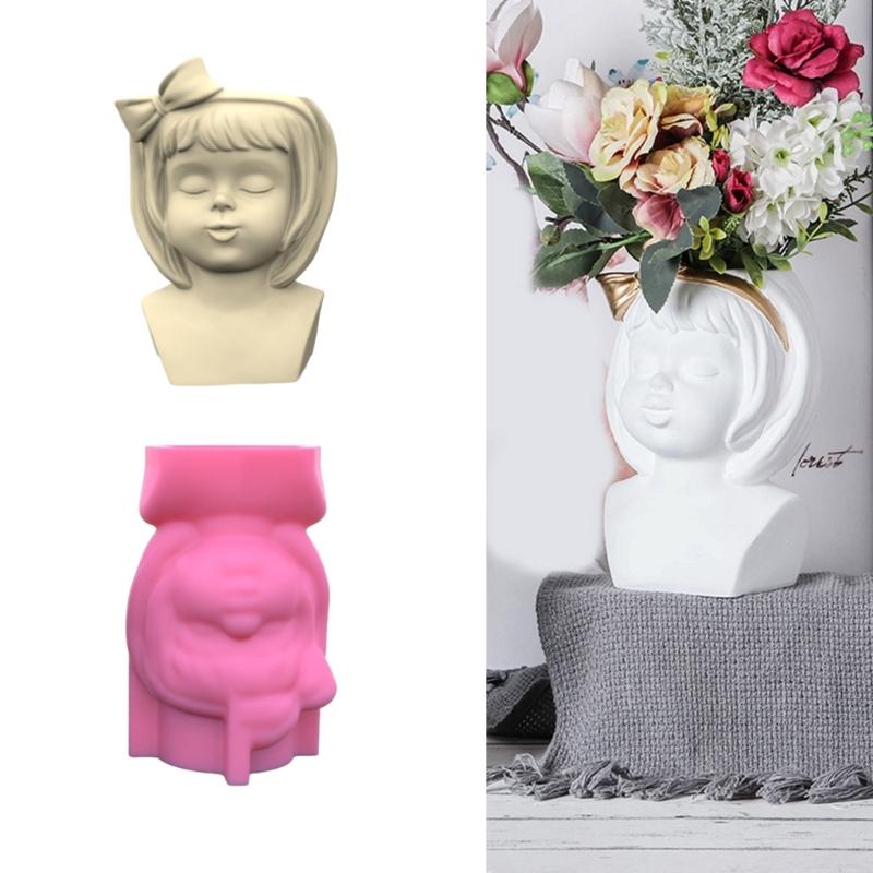 Flower Pot Silicone Mold Bowknot Girl Succulent Planter Concrete Mold DIY Craft Resin Epoxy Mold DIY Pen Holder Decor