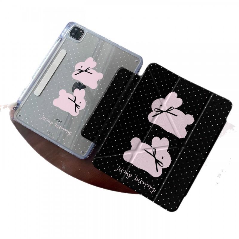 Cute Polka Dot Bunny Bow Case IPad Air 4 5 6 10.9 Inch Pro 11 13 Shockproof Side-Attach Cover With Sleep/Wake Function