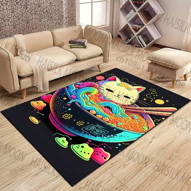 New product Cat head noodle bowl Carpet for Living Room Bedroom Bedside Floor Mat Cloakroom kids Play Mat Area Rug Large Size