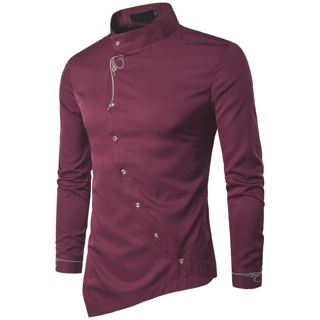 Men's Casual Slim Shirt Striped Solid Color Irregular Shirt Loose Plus Size Shirt