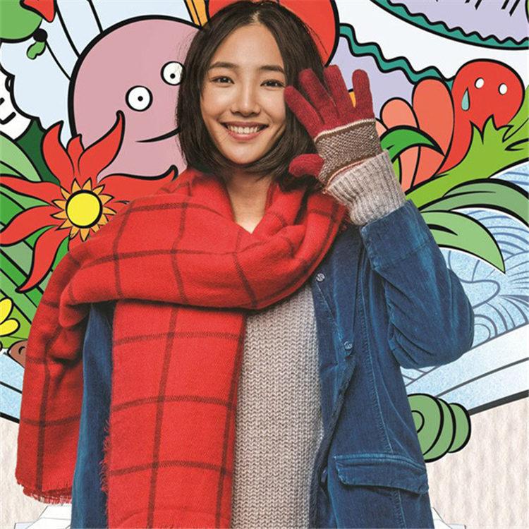 Mary Autumn and winter large grid imitation cashmere red Korean version student plaid scarf shawl couple warm scarf