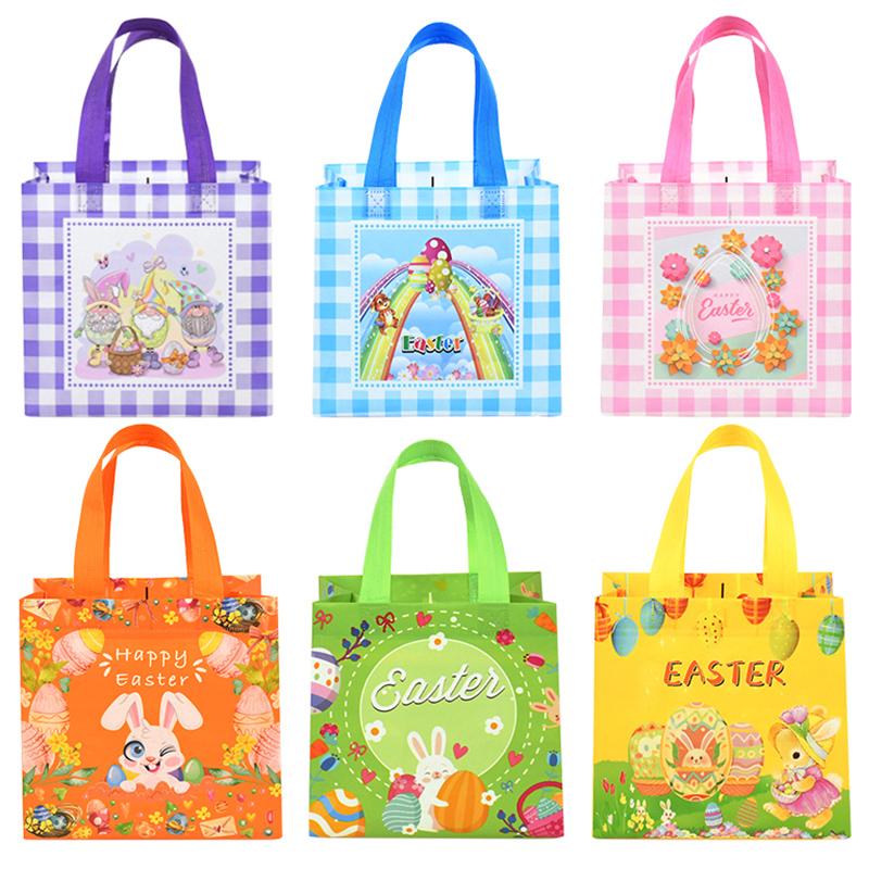 6Pcs Happy Easter Gift Bag Nonwoven Fabric Rabbit Eggs Cookies Candy Packaging Bag Kids Favors Easter Party Decoration Supplies
