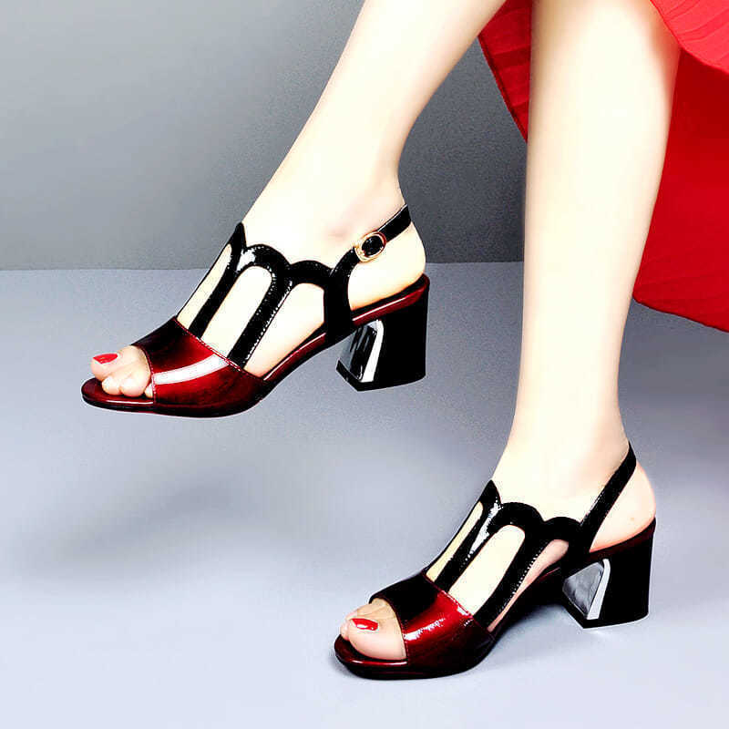 

Summer High-heeled Ladies Heightening Hollow Lace One Word Buckle Sandals British Retro Style Fish Mouth Sandals 34EU/CN35