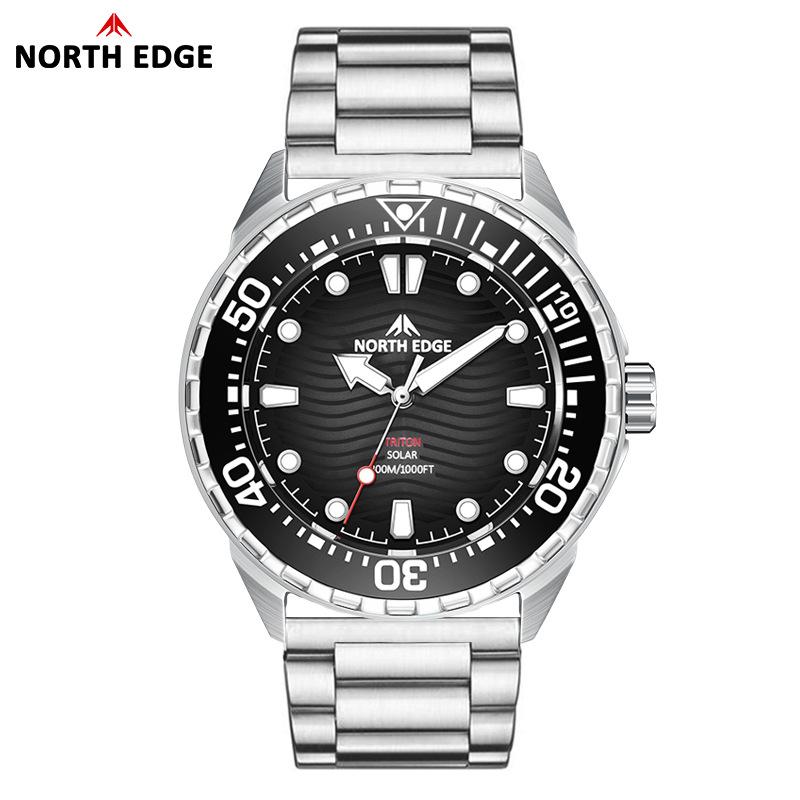 NORTH EDGE TRITON Solar Powered Dive Watch Japan MIYOTA Movt Quartz Watches For Men 316L Stainless Steel Case Waterproof 300M