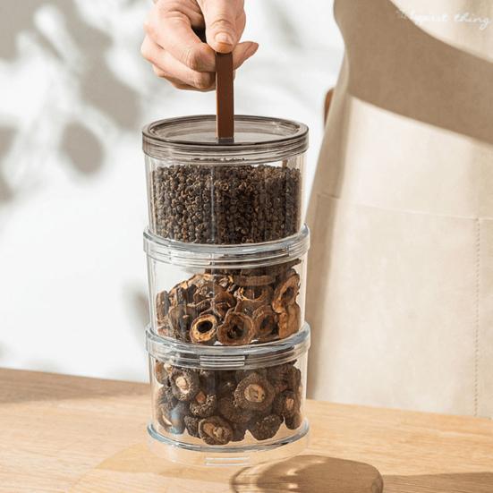 Sealed Spice Jar Airtight Seasoning Storage Organizer Round Stackable Clear Spice Bottle with Handle for Kitchen Counter Pantry
